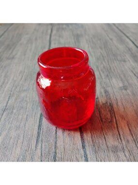 Vintage Hand Blown Ruby Red Glass Mini Jar Pontil Mark Mid Century Art Glass